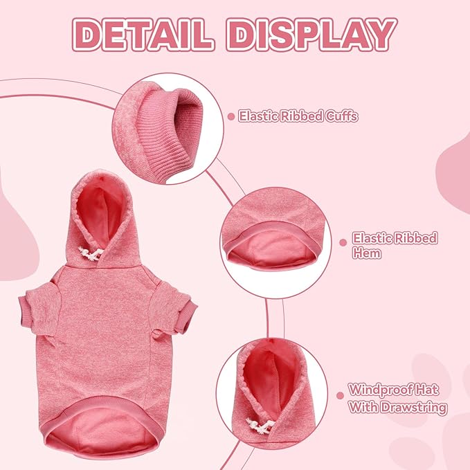 Dog Sweaters for Small Dogs Dog Hoodie Fleece Soft Pet Clothes Sweatshirt with Pocket Pet Hoodie for Small Dogs Puppy Sweater(Pink&S)