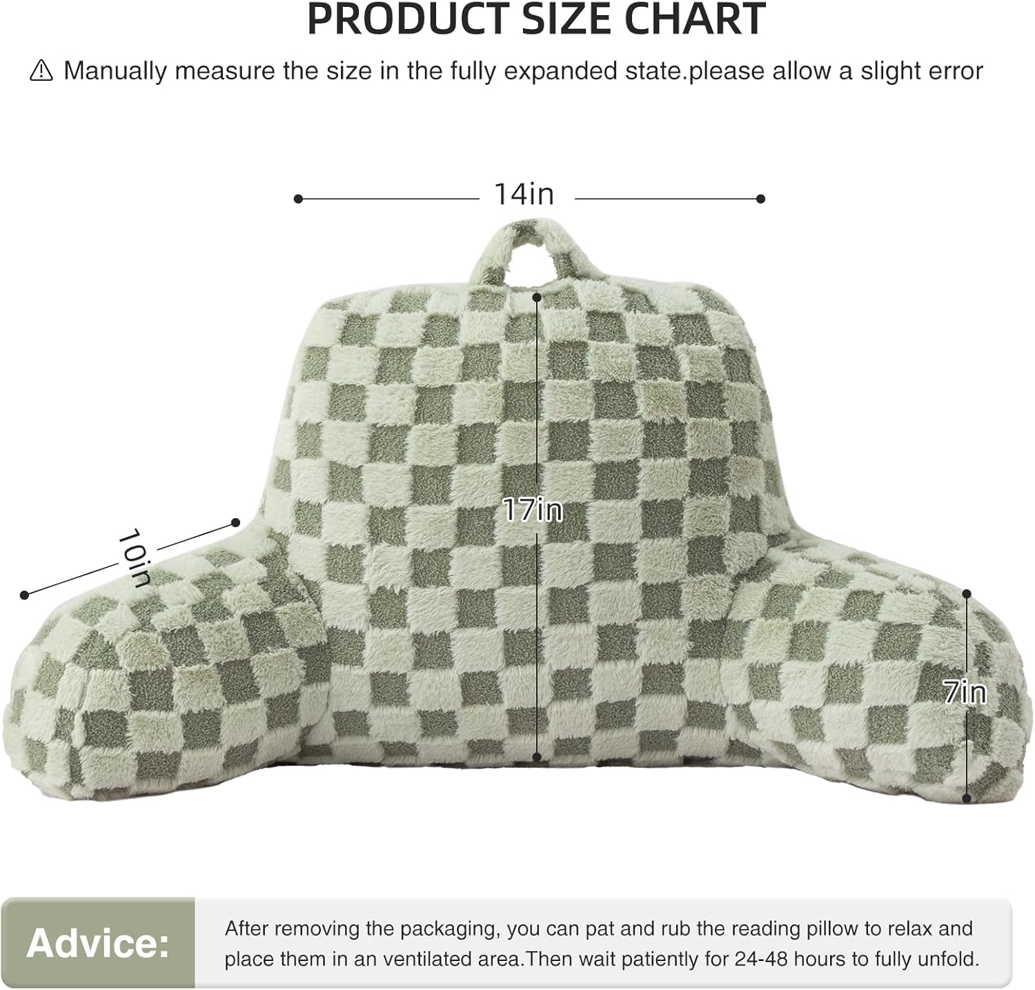 Aimuan Reading Pillow Checkered Bed Rest Wedge Backrest Checkerboard Pillow with Arms Back Support for Sitting Up in Bed Cushion Incline Rest Sleeping Snoring Pillow, Light Green