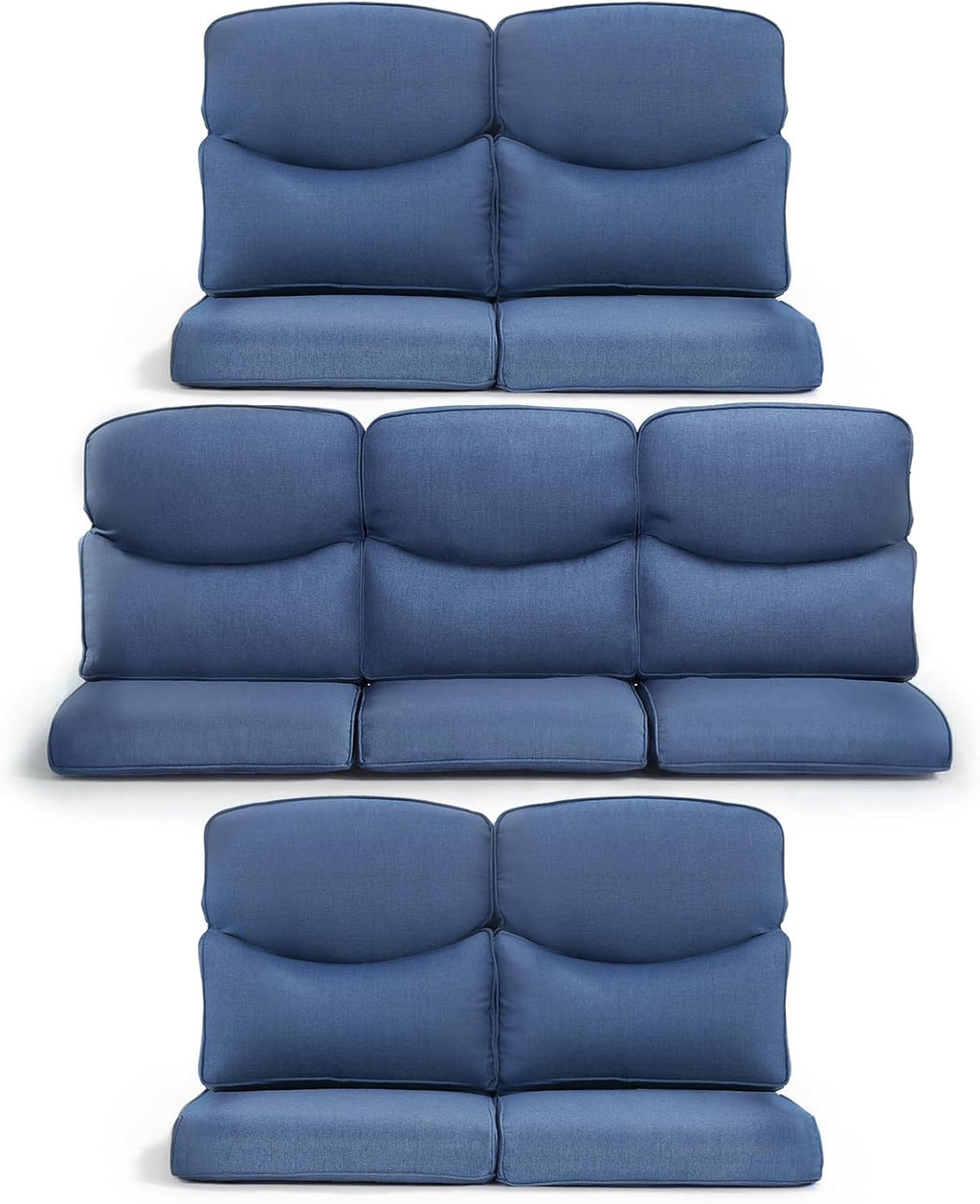 7-Piece Outdoor Patio Cushion Set - Fade & Water Resistant with Removable Olefin Cover, 22x24x4 Inch Memory Foam Cushions for Wicker Sectional Sof - Blue/Crescent