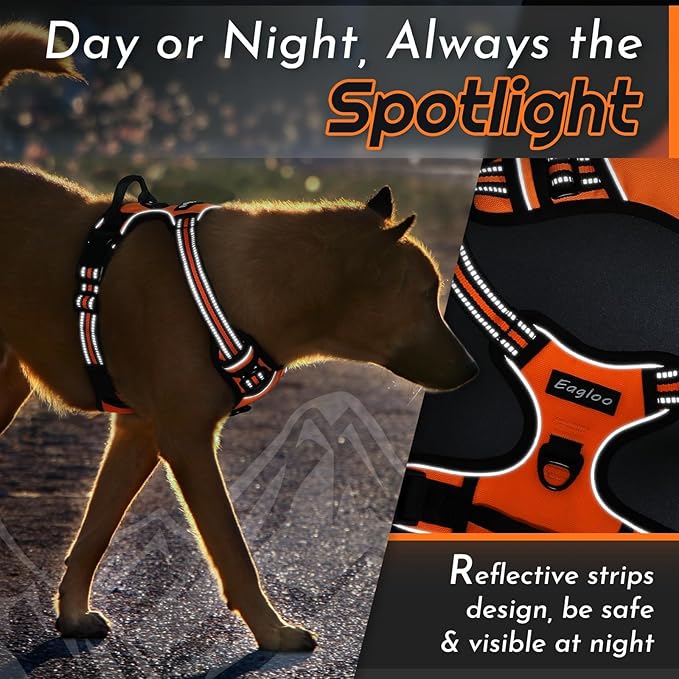 Eagloo Dog Harness Small Sized Dog, No Pull Service Vest with Reflective Strips and Control Handle, Adjustable and Comfortable for Walking, No Choke Pet Harness with 2 Metal Rings, Orange, S