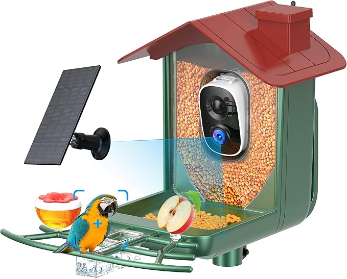 Bird Feeder with Camera Outdoor Solar: Smart Birdfeeder Cam for Outside Garden - 2K HD Live Video Camera AI Recognition Visible Window Auto Capture - Bird Lover Gifts