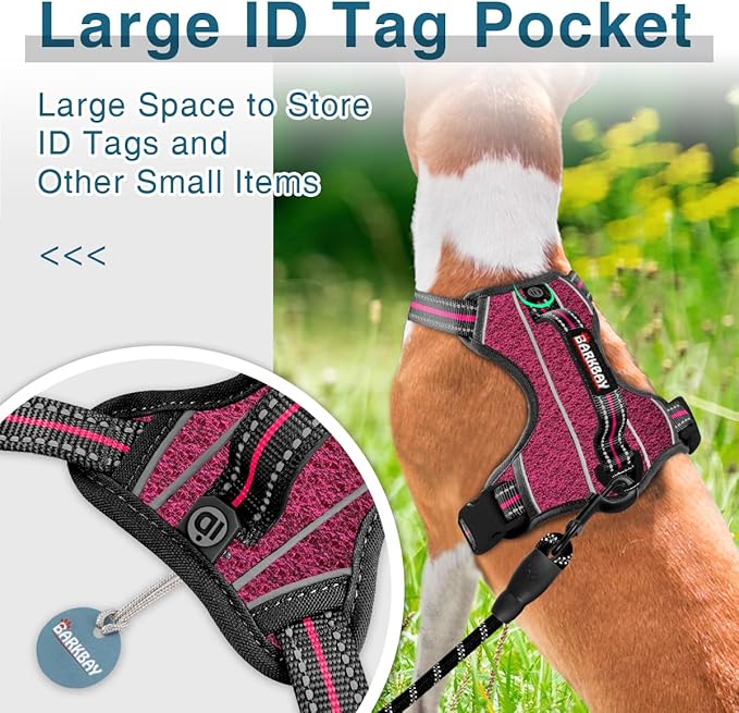 BARKBAY Dog Harness No Pull with ID Tag Pocket - Heavy Duty, Reflective, Easy Control for Small Dogs(Pink/Black,S)