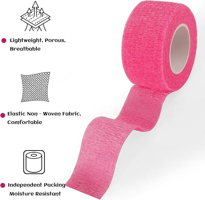 24 Rolls Elastic Self Adhesive Bandage Wrap 1 Inch, Breathable Non Woven Cohesive Bandage, Vet Wrap for Dogs, Ankle Sprains Swelling Medical First Aid Tape, Sports Athletic Tape Color Hot Pink