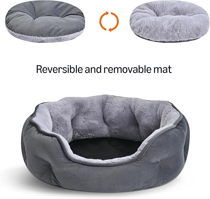 Amazon Basics Round Dog Bed for Medium Dogs, Cat Beds for Indoor Cats, Washable Pet Bed with Soft Plush Cushion, Anti-Slip Bottom, 25x21x8 Inches, Gray
