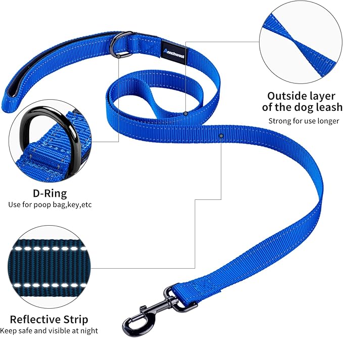 Annchwool No Pull Dog Harness with Padded Handle+5 Ft Leash,Reflective Strip Escape Proof and Quick Fit to Adjust Dog Harness,Easy for Training Walking for Small & Medium and Large Dogs(Blue-Set,L)