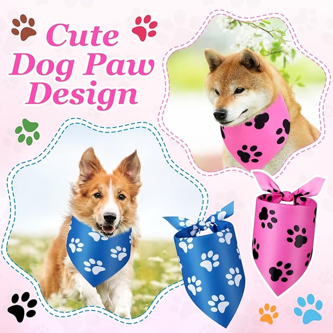 Abbylike 100 Pcs Paw Print Dog Bandanas Bulk Soft Triangle Kerchief Bibs Scarf Set for Pets Dogs Walking Photo Props Pets Shops Adoption Events Halloween Gifts Party Costume (25.6 x 17.7 x 17.7 Inch)