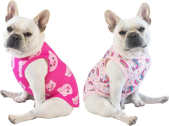 CuteBone Dog Shirts 2-Pack Soft Pet Clothes Breathable Summer Vest for Small Puppy and Stretchy Cat Apparel 2BX09XS Pig&Unicorn