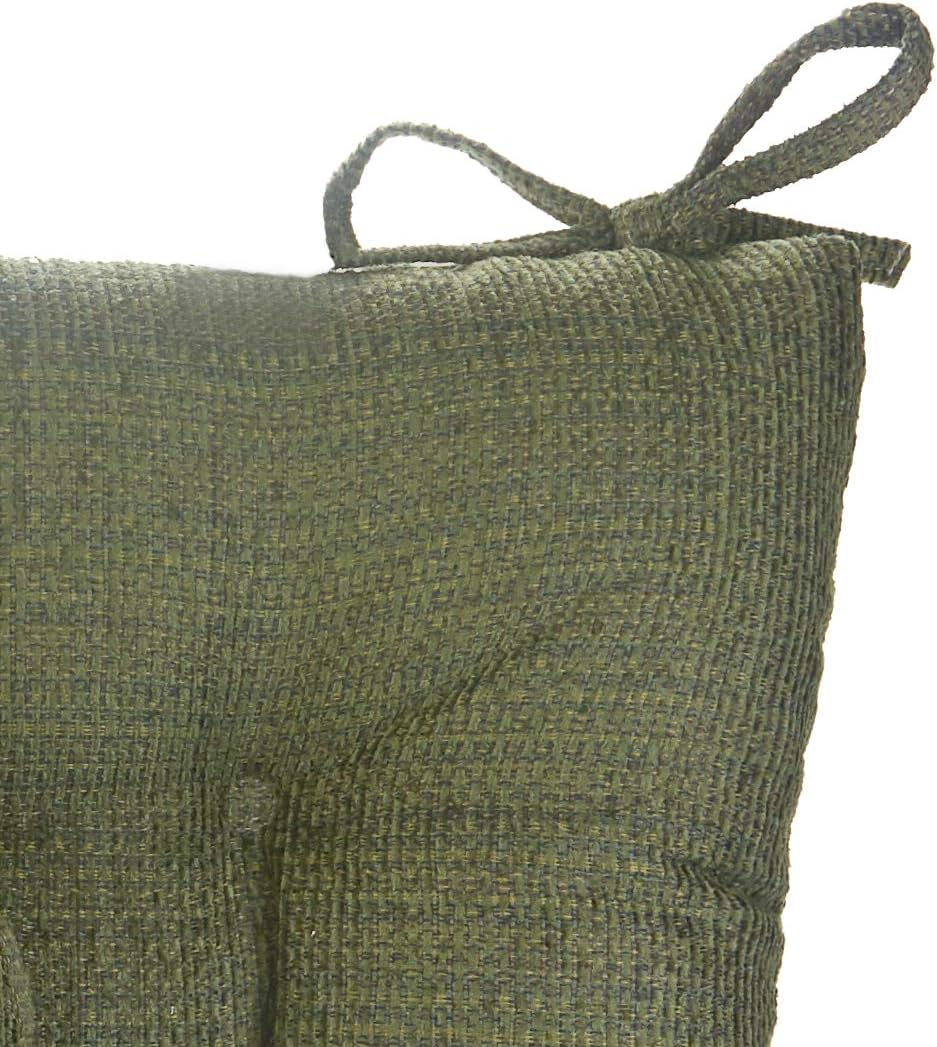 Klear Vu Omega Non-Slip Rocking Chair Cushion Set, Assembled in USA, Thick Padding & Tufted Design, Includes Seat Pad & Back Pillow with Ties, 17x17 Inches, 2-Piece Set, Tyson Green