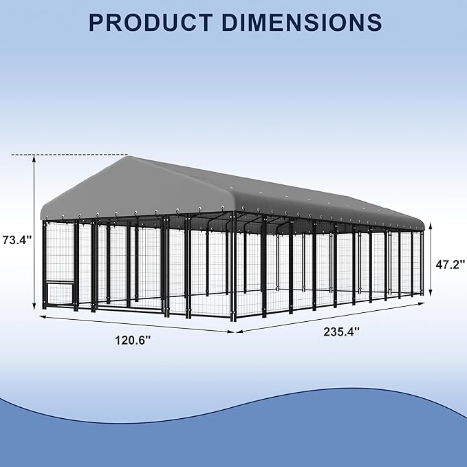 10X20FT Dog Kennel Outside Double Door Dog Kennel Outdoor with Feeding, Heavy Duty Outdoor Dog Crate Durable Dog Cage with Roof & Double Lock
