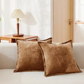 Luxurious Velvet Throw Pillow Covers 20x20 Set of 2 Decorative Pillow Covers Solid Square Cushion Case for Sofa Couch Bedroom Farmhouse, Caramel