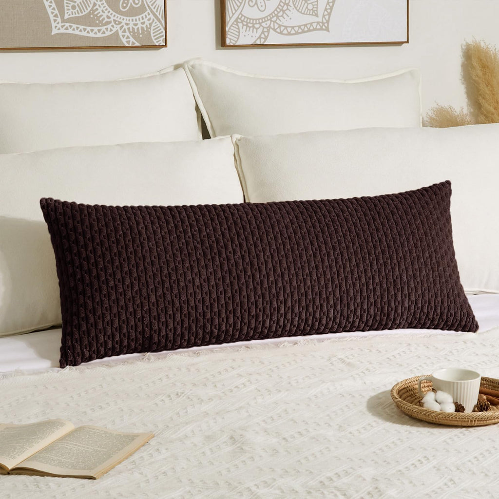 Kevin Textile 20x54 Inch Long Body Lumbar 1 Pack Boho Decorative Throw Pillow Cover Soft Striped Corduroy Rectangle Cushion Case Farmhouse Accent for Living Room Couch Sofa Bed, Coffee