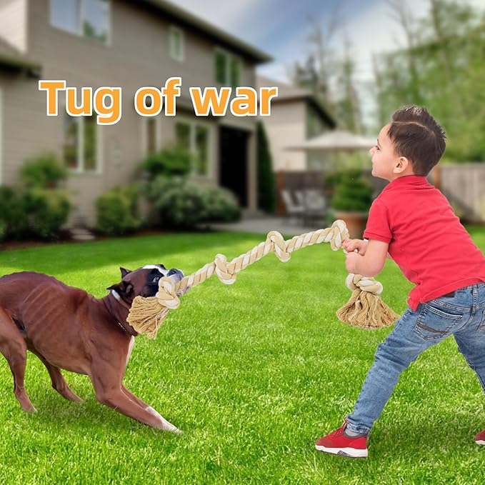 Bmag Dog Rope Toys for Aggressive Chewers, Tough Rope Chew Toys for Medium Large Dogs, Heavy Duty Tough Dog Tug of War Toy with 5 Knots for Teeth Cleaning