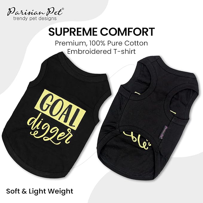 Parisian Pet Unisex Dog Tshirt - Embroidered “ Goal Digger “ Tank Top - Breathable and Lightweight Dog Clothes - Sleeveless Black Tee Shirts - Machine Washable Shirts for Large Dogs - 2XL