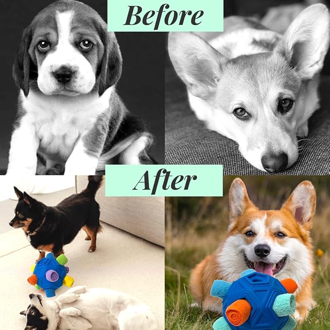 Snuffle Ball for Dog Toys Unbreakable Upgrade Ball Interactive Toy Foraging Snuffle Mat Puppy Treat Dispenser Slow Feeder Dog Puzzle Toys for Small, Medium, Large Pets (Blue Rainbow New)