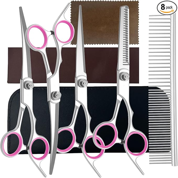 8-in-1 Dog Grooming Scissors Set with Stainless Steel Professional Ergonomic Grooming Scissors for Dogs at Home Perfect for Small and Large Dogs