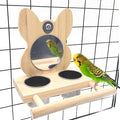 Bird Mirror Parrot Perch with Mirror and Stainless Steel Feeding Cups for Parakeets Cage Swing Wooden Mirror Fun Play Toy for Birds Lovebird Conures Cockatiels