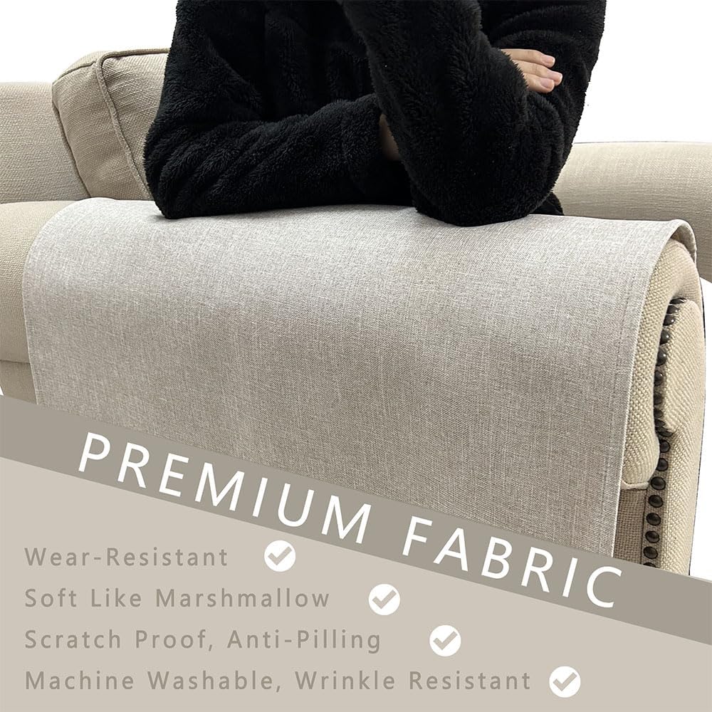 Couch Arm Covers, Anti-Slip Sofa Armrest Cover for Recliner, 2pc Washable Sofa Arm Covers, Dogs Cats Pet Scratch Proof Couch Arm Protectors, Tan, 20x24inch