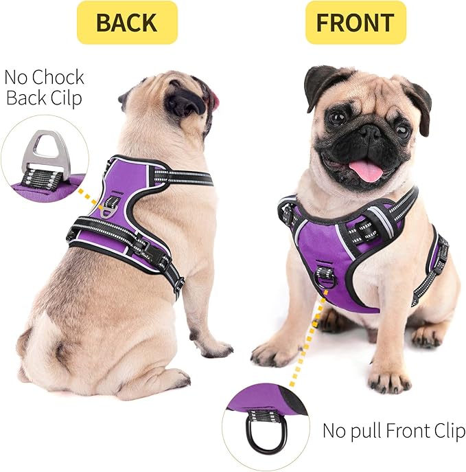 HEELE Dog Harness, No Pull Adjustable Padded Reflective Harness for Small Medium Large Dogs with Handle for Walking Training, Purple, S