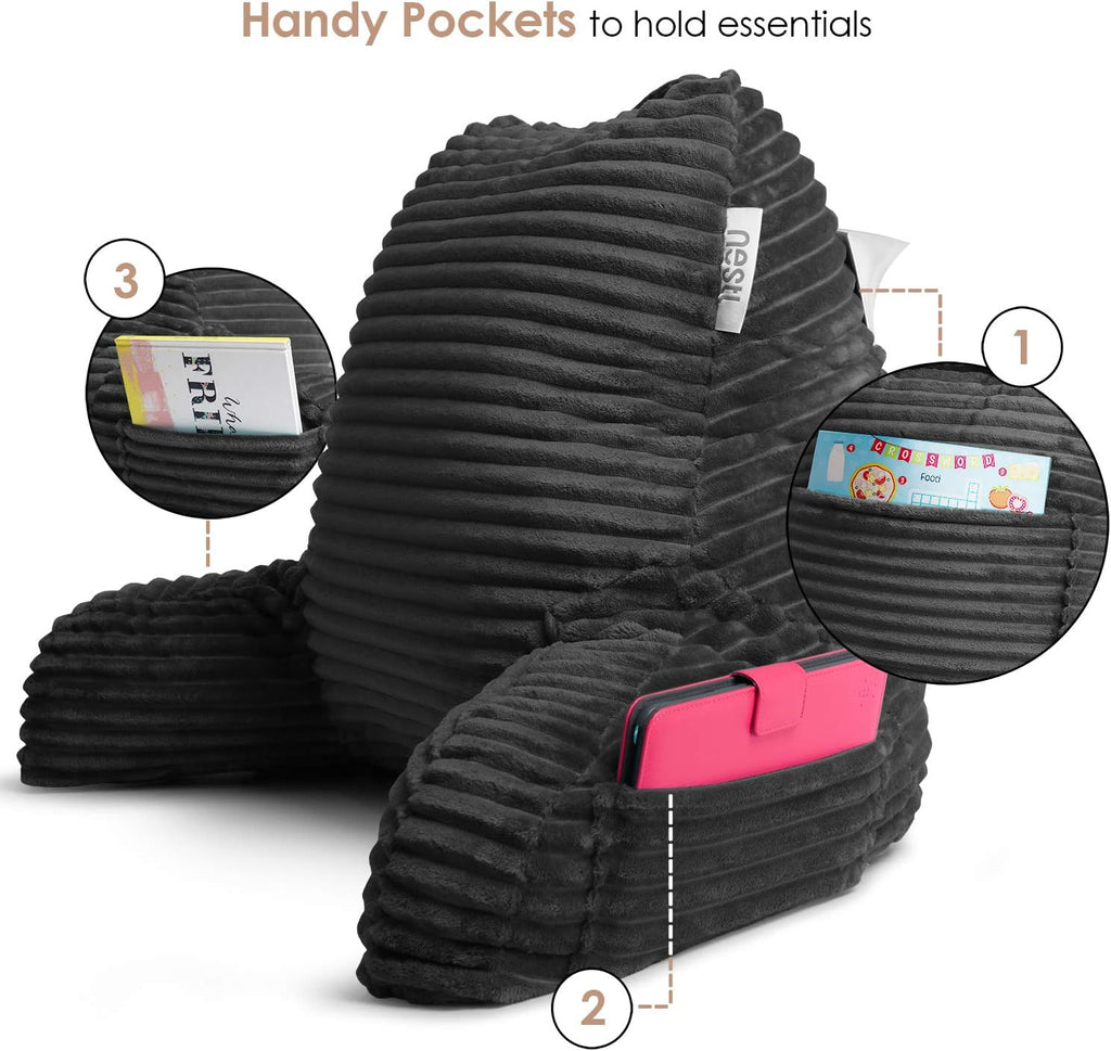 Hearth & Harbor Reading Pillow for Bed Adult – Back Pillow for Sitting in Bed, Standard Bed Pillows for Sitting Up in Bed, Foam Bed Chair Pillow, Grey Bed Rest Pillow