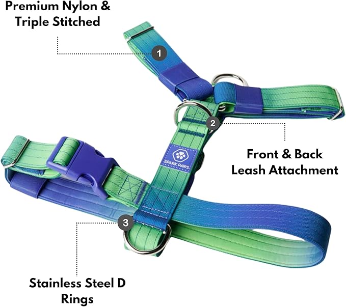 Spark Paws No Pull Dog Harness for Large Dogs, Heavy Duty Dog Harness for Big Strong Breeds, Adjustable, Y Shaped Padded Halter Design with Front Clip - Lime Wave - S
