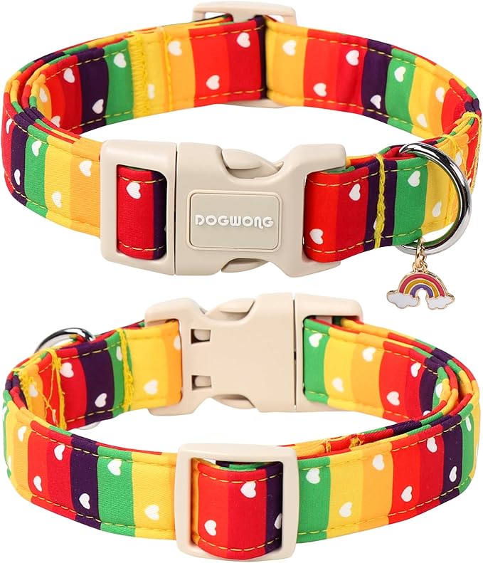 DOGWONG LGBT Dog Collar, Rainbow LGBTQ Dog Collars, Adjustable Cute Pride LGBT Pet Collars Design Quick Release Buckle Dogs Necklace for Small Medium Large Dogs