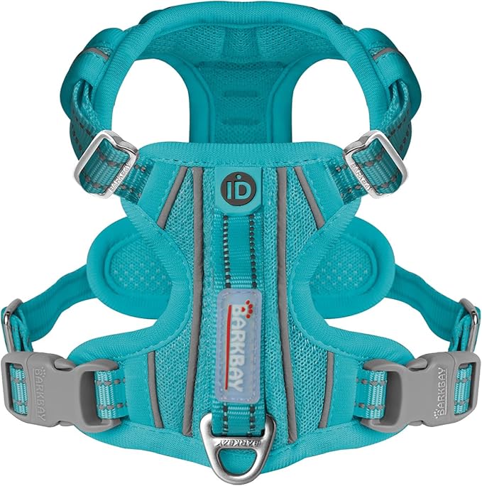 BARKBAY Dog Harness No Pull with ID Tag Pocket - Heavy Duty, Reflective, Easy Control for Large Dogs(Ocean Blue,M)