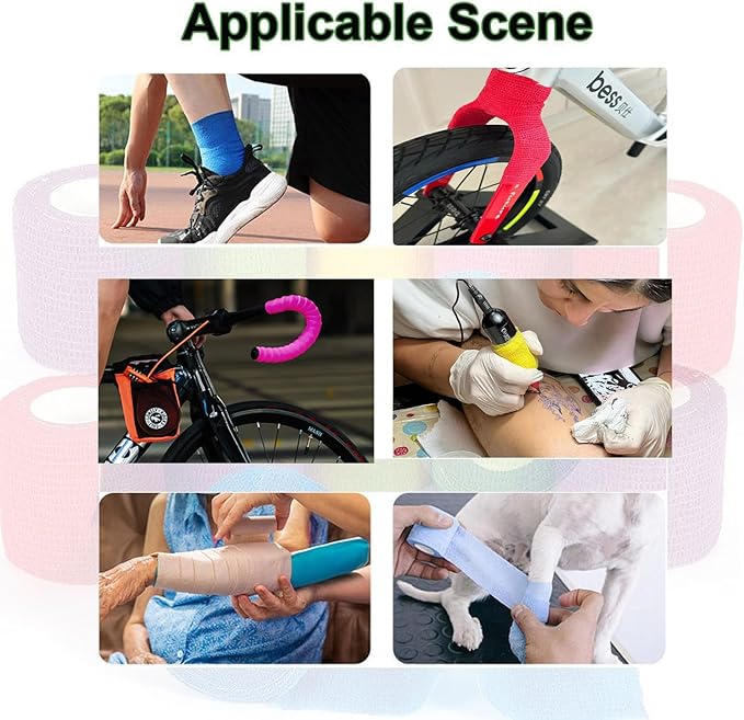 24 Pack Self Adhesive Bandage Wrap 2 Inch x 5 Yards Non-Woven Bandage,Vet Wrap Breathable Elastic Self-Adherent Tape for Stretch Athletic, Sports, Wrist, Ankle (Pets Too)(Mix)
