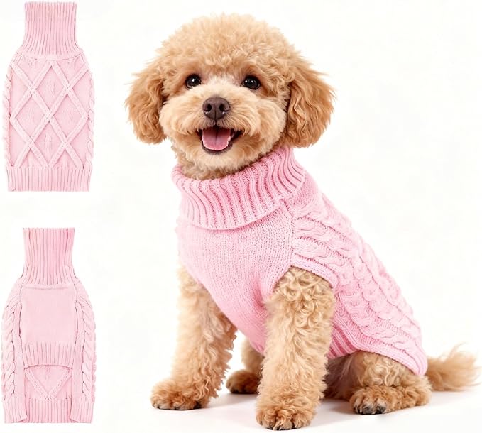 Small/Medium Dog Sweater, Warm Comfy Stretch Dog Winter Coat w/Sleeves & High Neck, Premium Dog Clothes for Schnauzer-Best for Holidays, Daily Walks M Pink