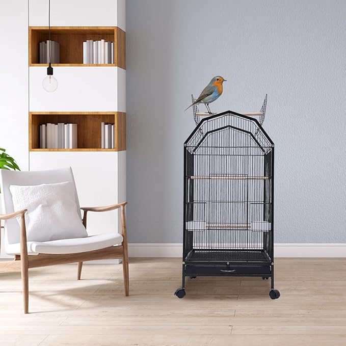 Large Bird Cage, Movable Pet Bird Flight Cages with 5 Doors, Bird Aviary Indoor with Stand 17.9 * 17.9 * 39.9", Fit for a Canary, Finch, Cockatiels, Conures, Parrot, Lovebirds