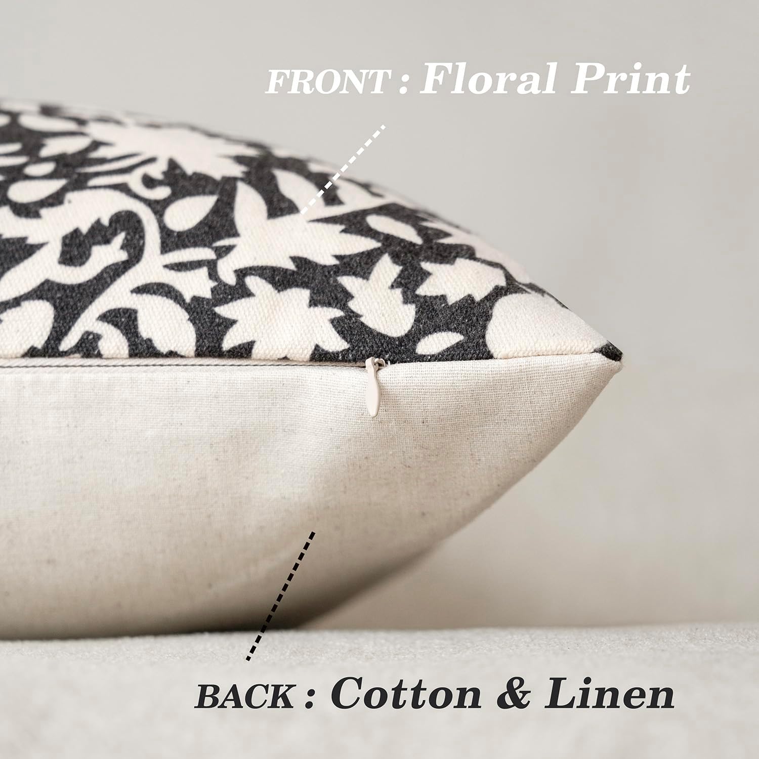 Foindtower Set of 2 Decorative Neutral Floral Throw Pillow Covers Accent Farmhouse Cushion Covers Boho Vintage Pillowcase for Couch Sofa Bedroom Living Room Home Decor20×20 Inch,Black