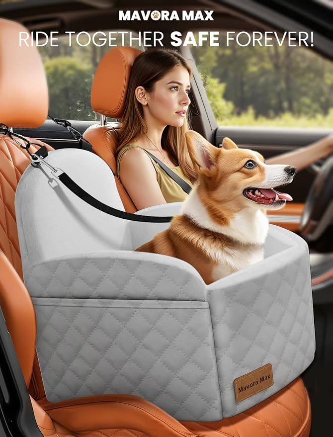 (Up to 35lbs Small/Medium Dog Car Seat Booster Dog Seat for Car Portable with Adjustable Seatbelts Pet Travel Car Bed Seat for SUV, Truck, with Memory Foam Cushion (Grey)