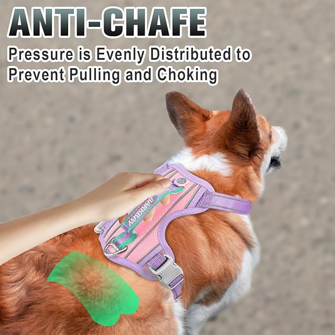 BARKBAY No Pull Dog Harness Large Reflective Dog Harness with Front Clip and Easy Control Handle for Walking Training Running with ID tag Pocket(Baby Pink & Violet Purple,XS)