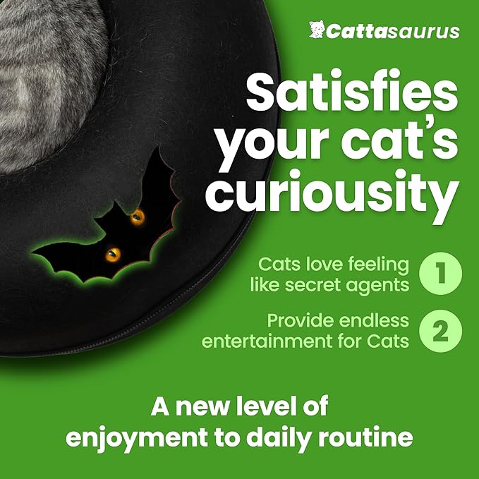 Cattasaurus Unique Gothic Peekaboo Cat Cave for Multiple & Large Cats Up to 30-45 Lbs, Scratch Detachable & Washable Tunnel Bed, Comfy Donut Cat Cave (Gothic Bat, Large)