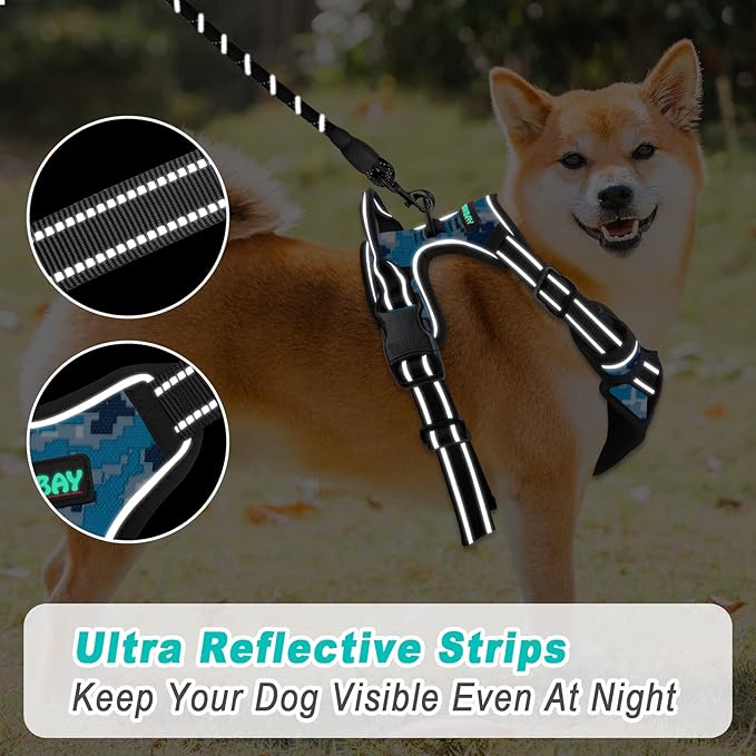 BARKBAY No Pull Dog Harness Large Step in Reflective Dog Harness with Front Clip and Easy Control Handle for Walking Training Running(Blue camo,XL)