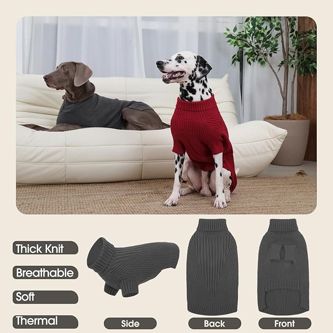 Large Dog Sweater, Soft Dog Sweater Short Sleeves, Turtleneck Sweaters for Dogs Outdoor Playing, Christmas Winter Warm Cold Sweatshirts, Solid Color