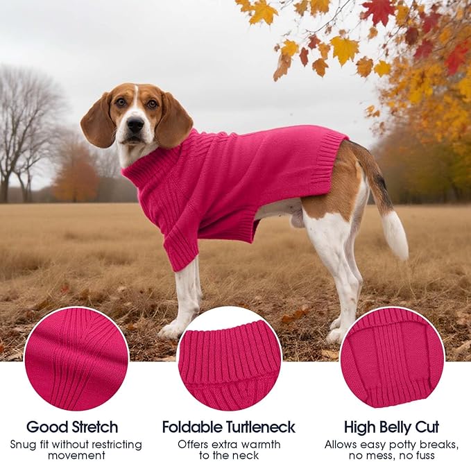 IECOii Extra Large Dog Sweater 4XL,Thermal Warm Dog Sweaters for Giant Breed Dogs,Turtleneck Knitted Knitwear for Pet Winter,Stretchy&Easy On Doggy Sweatshirt for Doberman,Great Dane(Rose red,XXXXL)