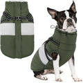 SUNFURA Small Dog Coat with Harness Built in, Warm Dog Jacket Winter with Zipper On Back, Waterproof Pet Snow Jacket Snowsuit Pet Sweater Clothes for Puppy, Army Green XS