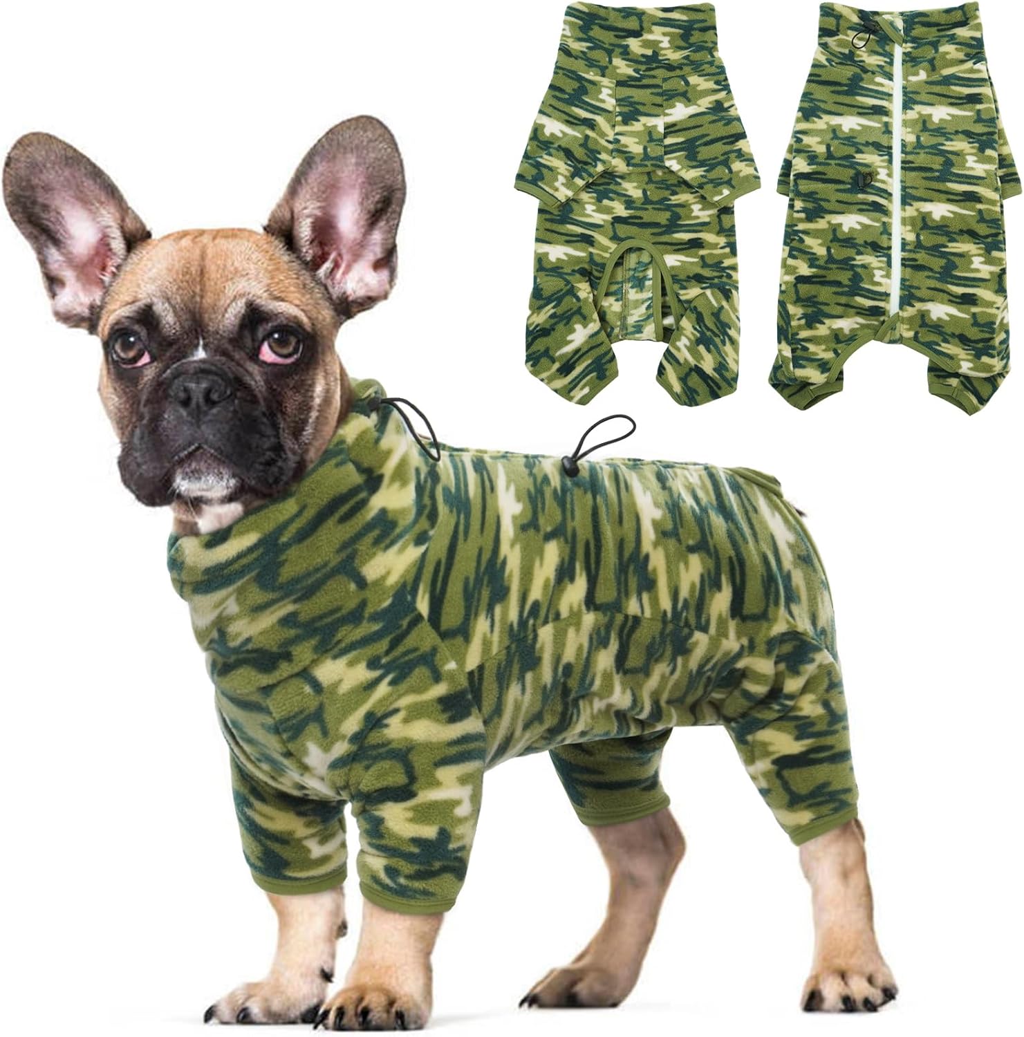 ROZKITCH Dog Winter Coat Soft Fleece Pullover Pajamas, Pet Windproof Warm Cold Weather Jacket Vest with Luminous Zipper, Jumpsuit Apparel Outfit Clothes for Small Medium Large Dog Camo 2XL