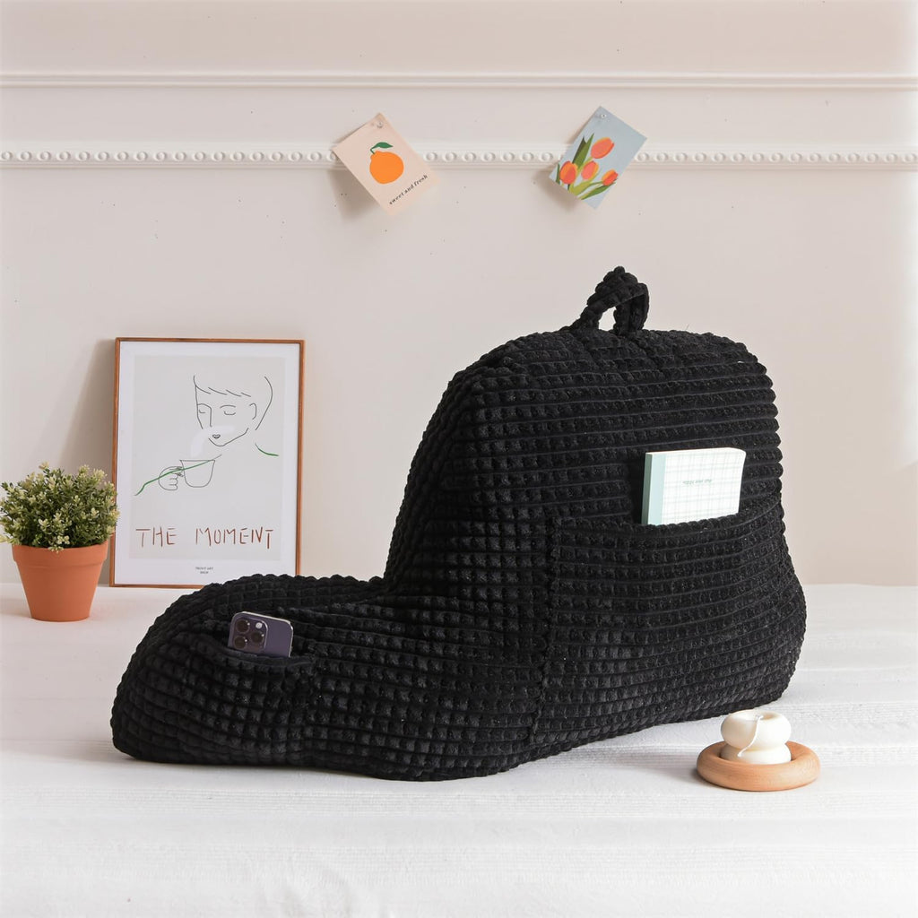 Holawakaka Adults Reading Pillow with Arms, Backrest Reading & Rest Pillows for Sitting Up in Bed, Bed Rest, Lounging, Working on Laptop,Arms Back Support Cushion for Men Women Teens, Black