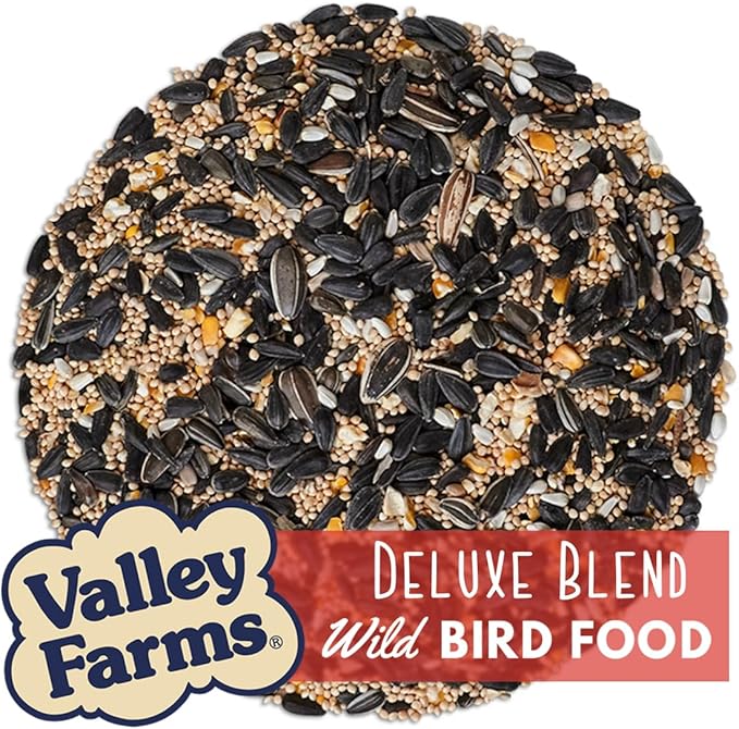 Valley Farms Deluxe Blend (15 LB) Wild Bird Food for Outside Feeders with Sunflower Seed and Safflower Seed for Birds - Value Birdseed