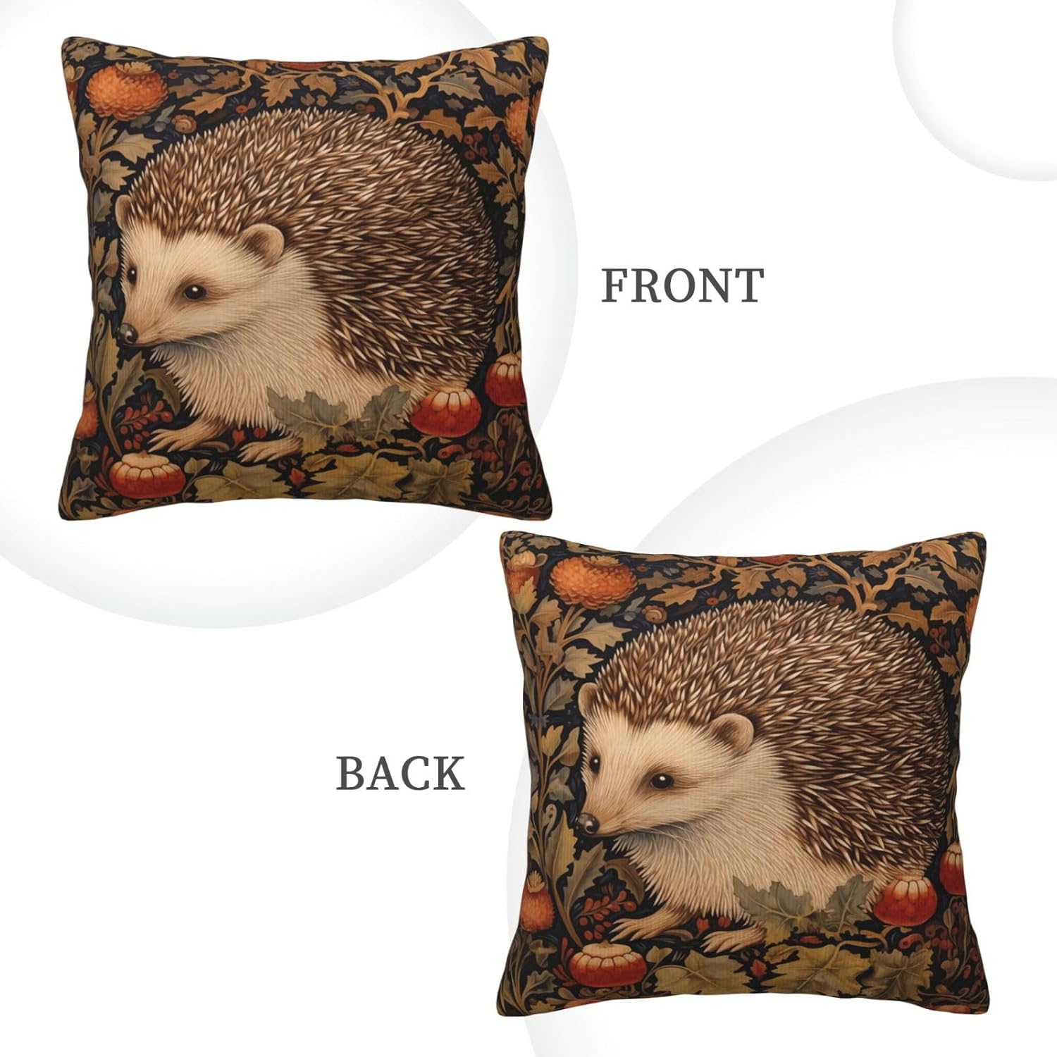 William Morris Abstract Vintage Floral Hedgehog Design 18x18 inches Throw Pillow Covers Square Pillowcases Decor for Bed Couch Sofa Living Room Cushion Covers
