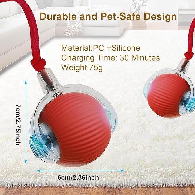Durable Interactive Cat Toys for Indoor Cats, Smart Automatic Cat Chase Ball Toy, Upgraded Speedy Tail Kitten Toy for Bored Indoor Adult Pets (Red)