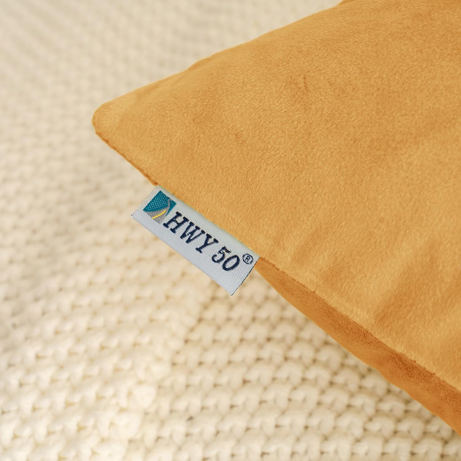 HWY 50 Orange Velvet Throw Pillow Covers 22x22 Inch, Pack of 2 Soft Cozy Solid Decorative Fall Luxury Cushion Cases for Couch Sofa Bed Living Room Bedroom