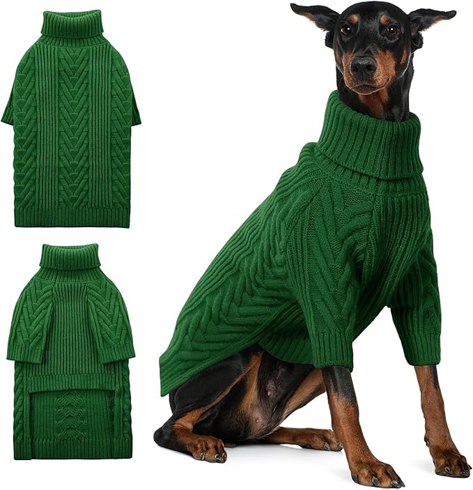 ASENKU Extra-Large Dog Sweater, Dog Sweaters for Extra Large Dogs, Pet Sweatshirt Apparel Turtleneck Pullover Winter for Doberman, Great Dane (Dark Green, 4XL)