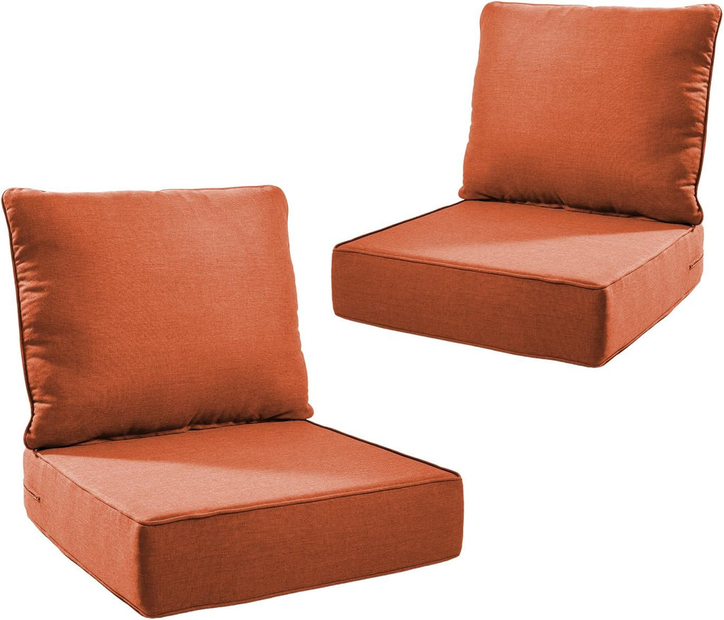 Outdoor Cushion Set for Furniture Patio Furniture, UV Resistant, Water Resistant - 6 Inch Thick Foam Garden Cushions– 22x24 Inch Patio Seat Covers for Chair/Sofa/Couch | Orange | 2-Pack |