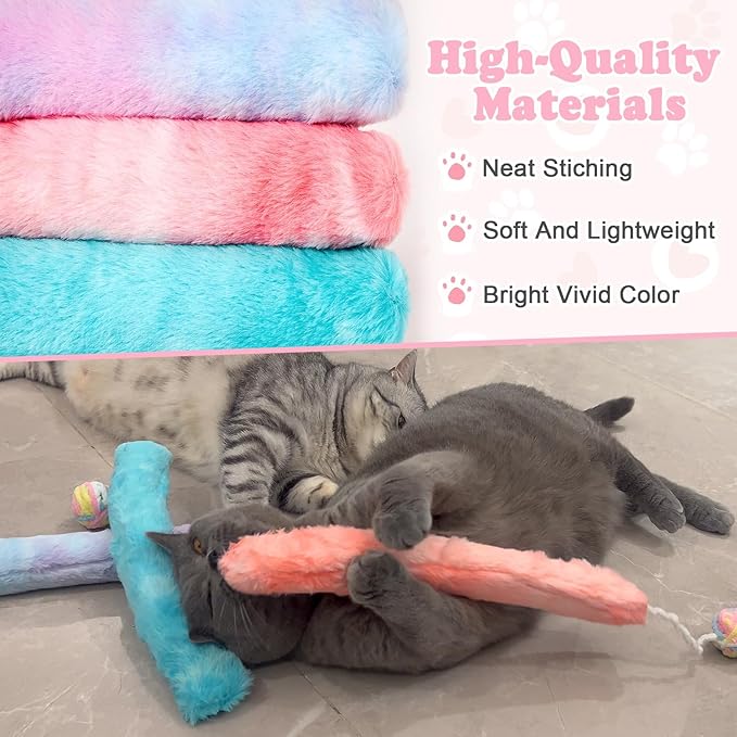 Cat Toy Pillows 3 Pack, Long Catnip Cat Kicker Toys, for Indoor Cats, Interactive Kitten Toys with Bell 14.6in/37cm