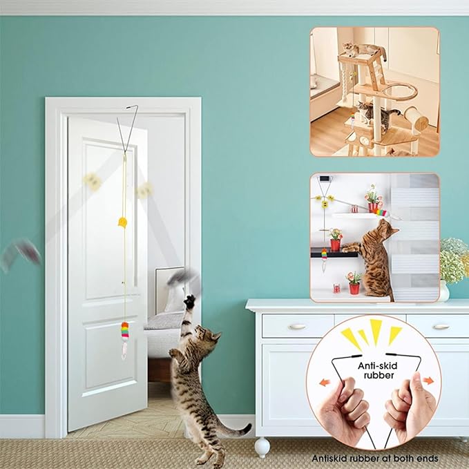 GUCHO Cat Toys for Indoor Toys,Rainbow Cat Wand Toys,Feather Flips Plush Ball Cat Toys,Interactive Real Feather Cat Toy for Teaser Play and Chase Exercise with Kitten 4 Pack