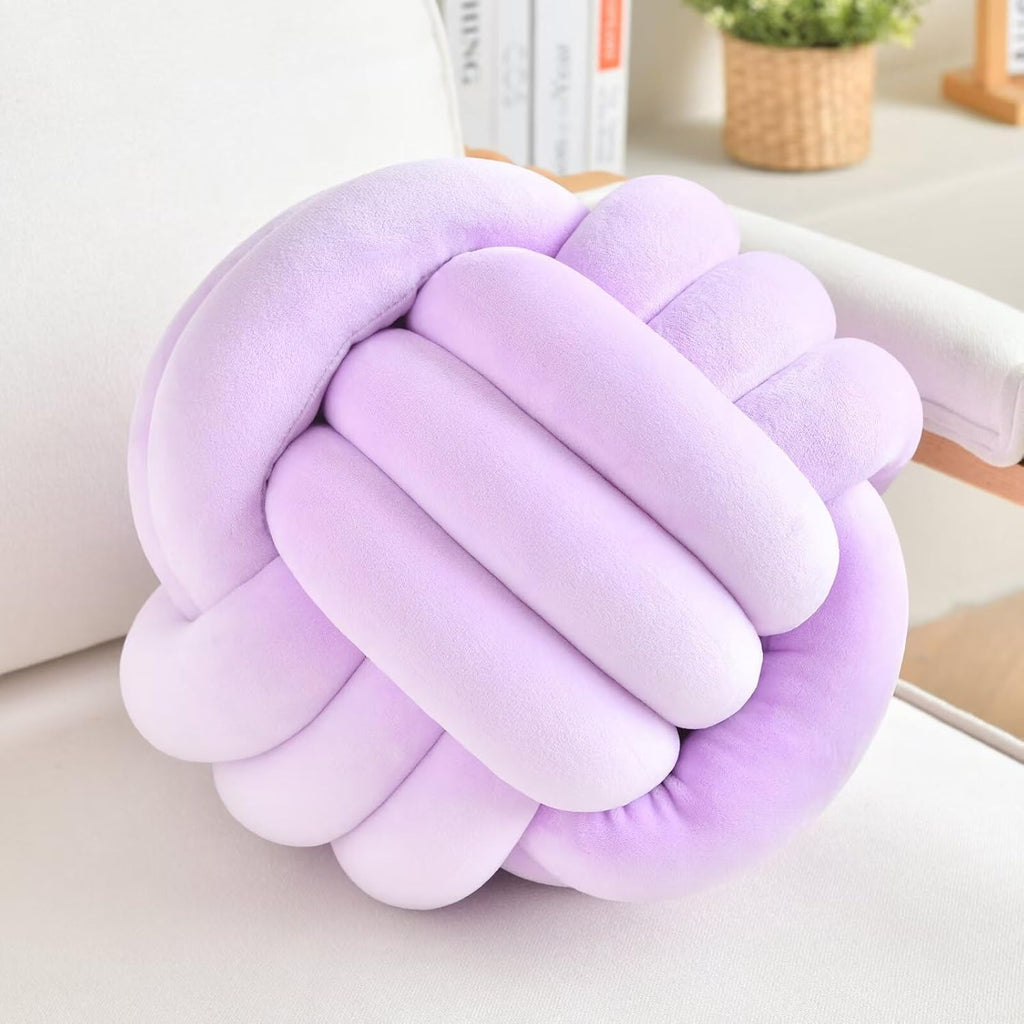 Decorative Throw Knot Pillow Ball for Home Chair Sofa Couch Bed Aesthetic Round Velvet Knotted Pillow Cushion (Purple, 11 inches)