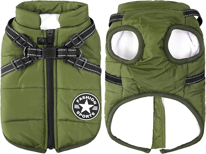 Aiboria Dog Jackets for Winter Windproof Waterproof 2 in 1 Outfit Cold Weather Coat Dog Vest Harness Puppy Winter Warm Jacket Small Green S