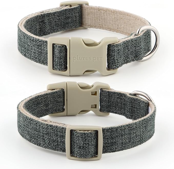 Plutus Pet Cotton Hemp Dog Collar and Leash Set, Adjustable Collar for Small, Medium, and Large Dogs, Heavy Duty and Soft on Skin, Gray, XS